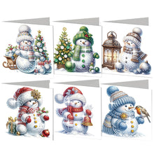 Load image into Gallery viewer, 6Pcs Christmas Snowman Handmade Diamond Painting Greeting Card for Adults
