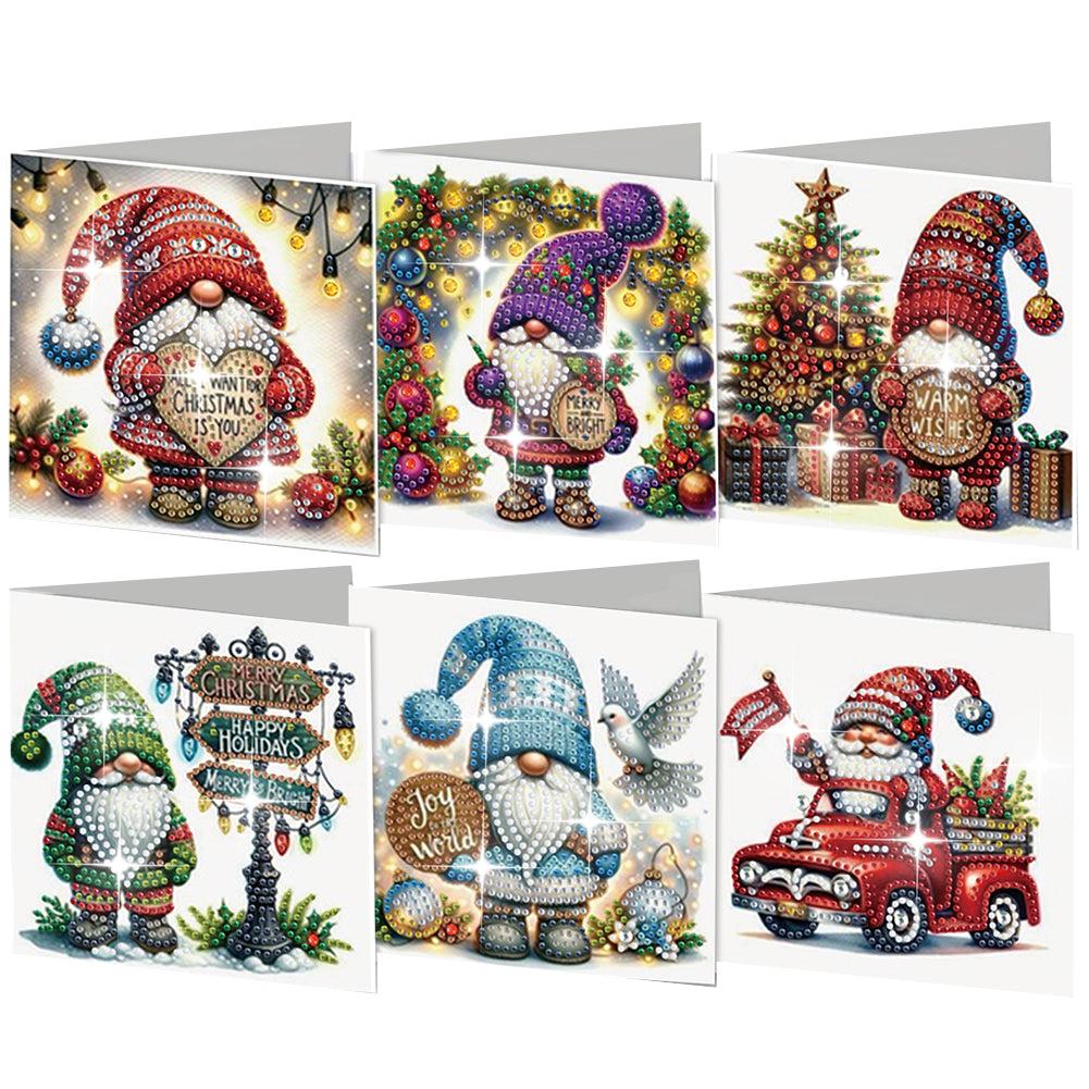 6Pcs Christmas Goblin Handmade Diamond Painting Greeting Card for Adults