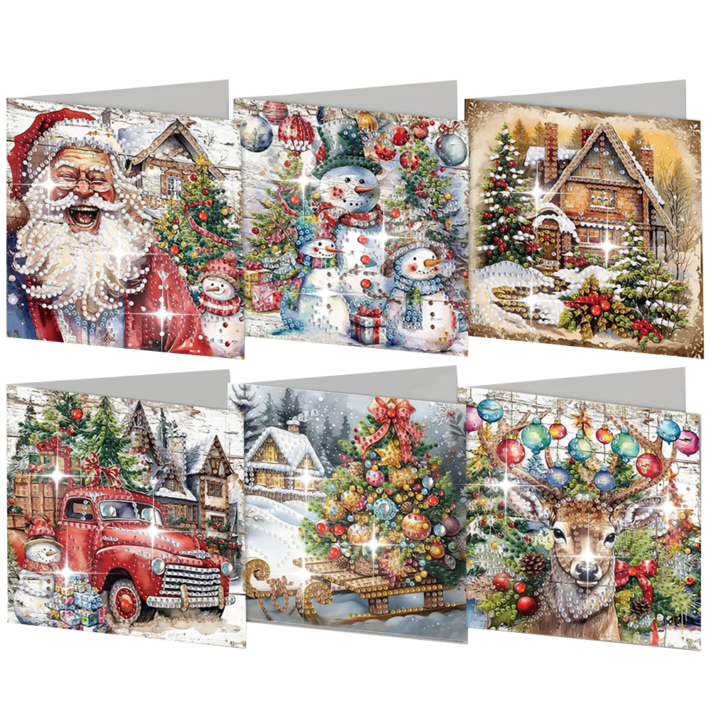 6Pcs Christmas Handmade Diamond Painting Greeting Card for Adults Beginners