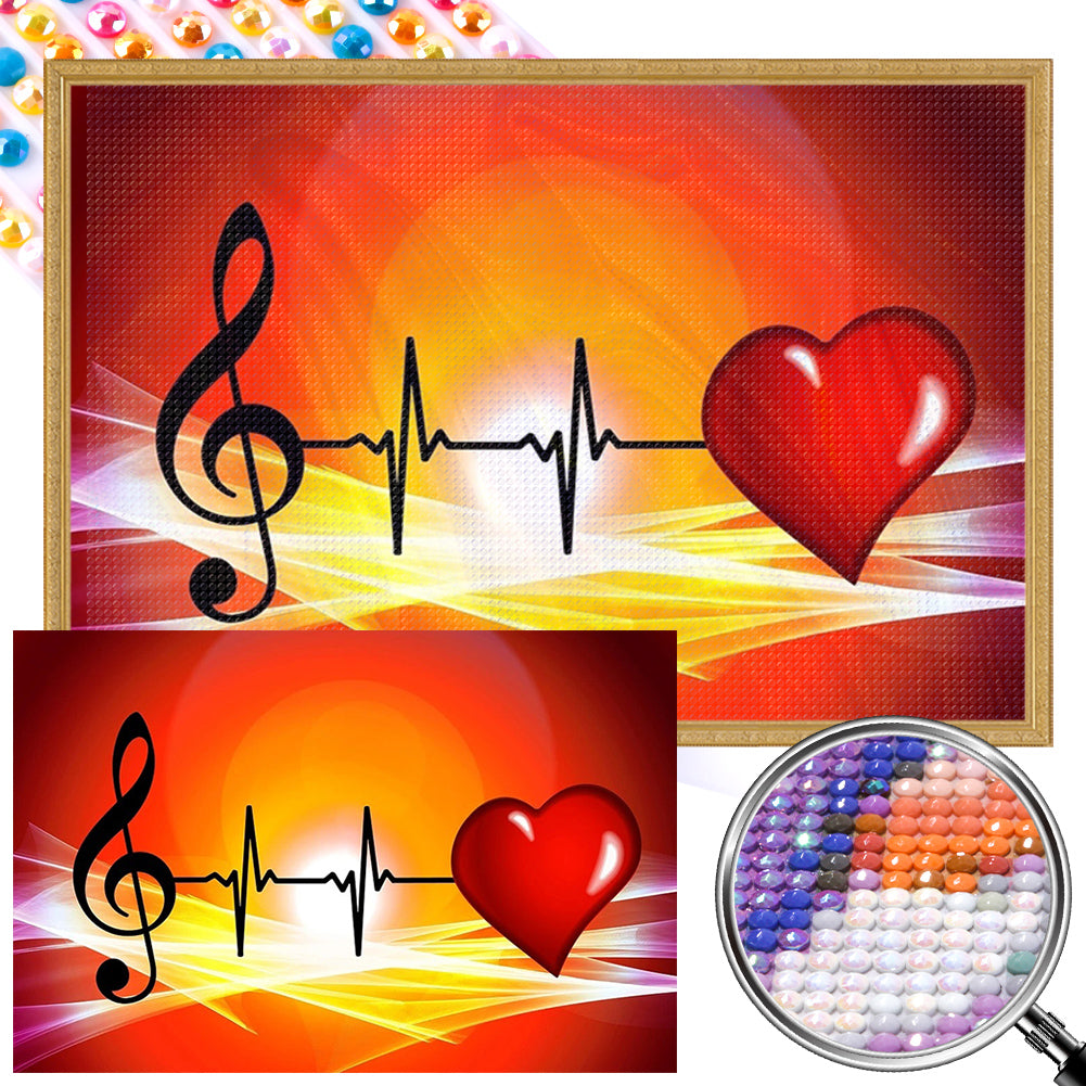 Musical Notes Heart 45*30CM (canvas) Full AB Round Drill Diamond Painting