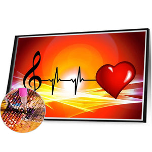 Musical Notes Heart 45*30CM (canvas) Full AB Round Drill Diamond Painting