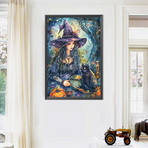 Witch And Black Cat 40*60CM (canvas) Full AB Round Drill Diamond Painting