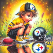 Load image into Gallery viewer, Boy With Pittsburgh Steelers Helmet 40*40CM (canvas) Full Round Drill Diamond Painting
