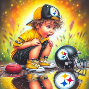 Boy With Pittsburgh Steelers Helmet 40*40CM (canvas) Full Round Drill Diamond Painting