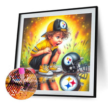 Load image into Gallery viewer, Boy With Pittsburgh Steelers Helmet 40*40CM (canvas) Full Round Drill Diamond Painting
