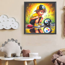 Load image into Gallery viewer, Boy With Pittsburgh Steelers Helmet 40*40CM (canvas) Full Round Drill Diamond Painting
