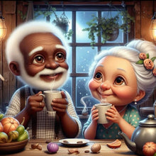 Load image into Gallery viewer, Grandpa And Grandma Drinking Hot Drinks 40*40CM (canvas) Full Round Drill Diamond Painting
