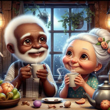 Load image into Gallery viewer, Grandpa And Grandma Drinking Hot Drinks 40*40CM (canvas) Full Round Drill Diamond Painting
