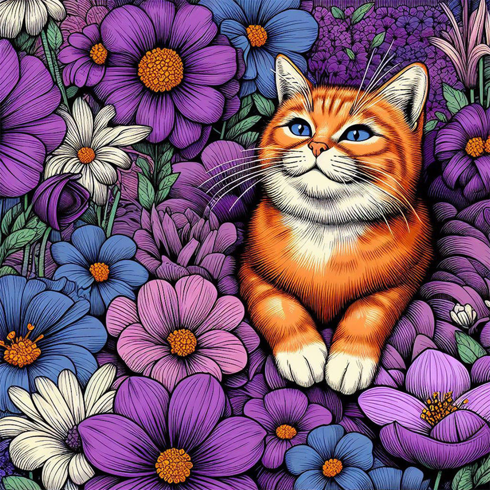 Purple Orange Cat 40*40CM (canvas) Full Round Drill Diamond Painting