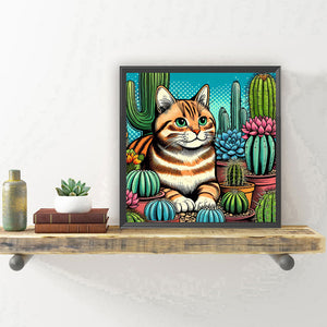 Cactus Cat 40*40CM (canvas) Full Round Drill Diamond Painting