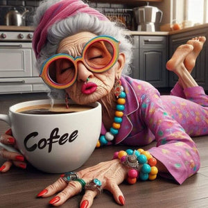 Coffee Happy Grandma 40*40CM (canvas) Full Round Drill Diamond Painting