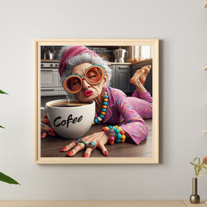 Coffee Happy Grandma 40*40CM (canvas) Full Round Drill Diamond Painting