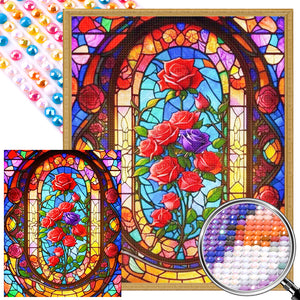 Glass Painting Rose 40*50CM (canvas) Full AB Round Drill Diamond Painting