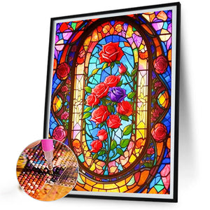 Glass Painting Rose 40*50CM (canvas) Full AB Round Drill Diamond Painting