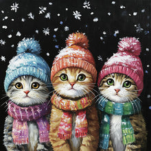 Load image into Gallery viewer, Three Cats In Winter 30*30CM (canvas) Full Round Drill Diamond Painting
