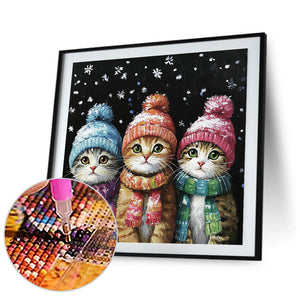 Three Cats In Winter 30*30CM (canvas) Full Round Drill Diamond Painting