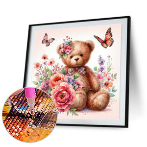 Butterfly Flower Bear 30*30CM (canvas) Full Round Drill Diamond Painting