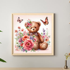 Butterfly Flower Bear 30*30CM (canvas) Full Round Drill Diamond Painting