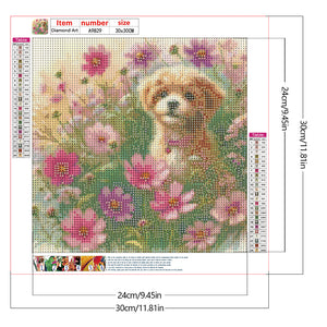 Daisy Field Dog 30*30CM (canvas) Full Round Drill Diamond Painting