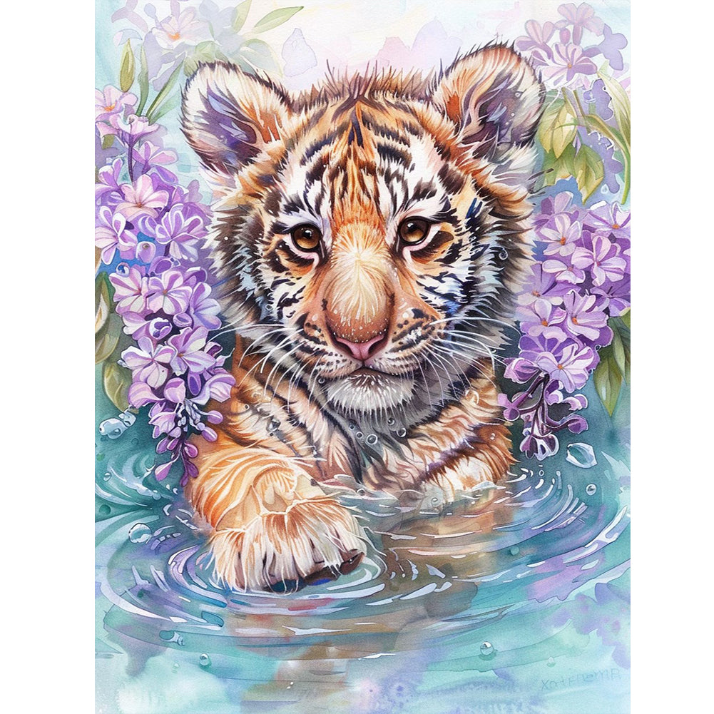 Tiger Cub 30*40CM (canvas) Full Round Drill Diamond Painting