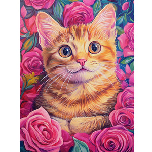 Rose Orange Cat 30*40CM (canvas) Full Round Drill Diamond Painting