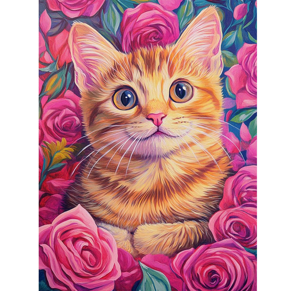 Rose Orange Cat 30*40CM (canvas) Full Round Drill Diamond Painting