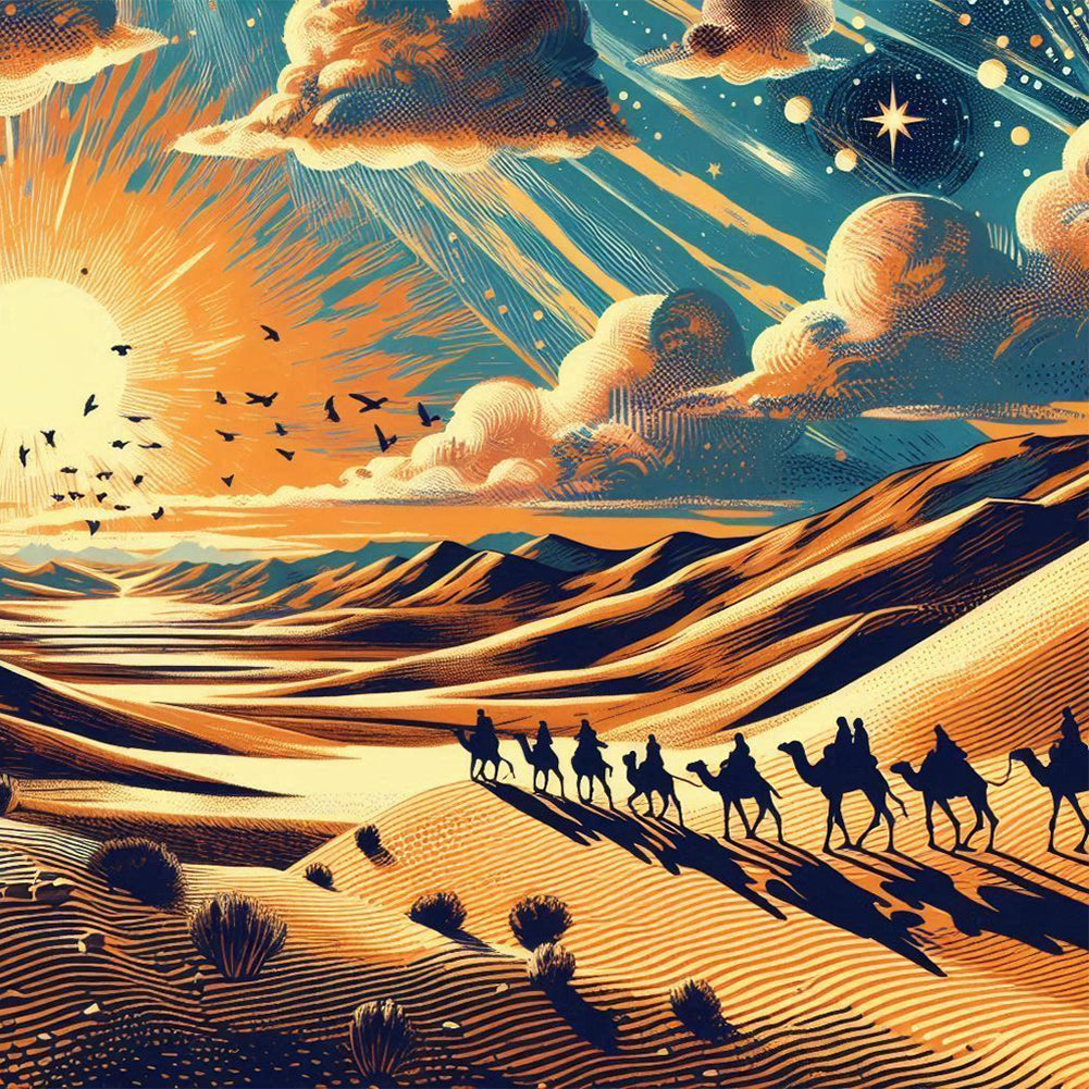 Desert Camel Caravan 40*40CM (canvas) Full Round Drill Diamond Painting