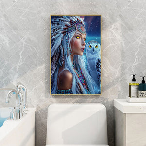 Indian Woman White Owl 40*60CM (canvas) Full Round Drill Diamond Painting