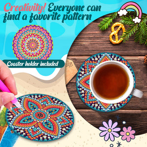 6Pcs Wooden Mandala Diamond Painting Coasters with Holder for Adults Beginners