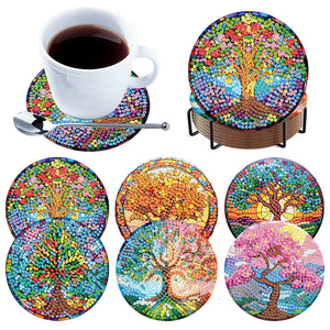 6Pcs Wooden Tree Of Life Diamond Painting Coasters for Adults Beginners