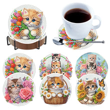 Load image into Gallery viewer, 6Pcs Wooden Flowers and Cats Diamond Painting Coasters for Adults Beginners
