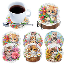 Load image into Gallery viewer, 6Pcs Wooden Flowers and Cats Diamond Painting Coasters for Adults Beginners
