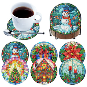 6Pcs Wooden Christmas Diamond Painting Coasters with Holder for Adults Beginners