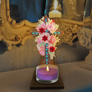 Flower Cross Diamond Painting Desktop Candle Holder Gifts for Family Friends