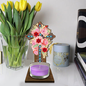 Flower Cross Diamond Painting Desktop Candle Holder Gifts for Family Friends