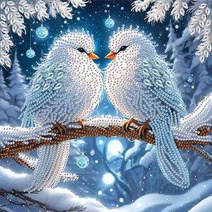 Winter Snow Scene Bird 30*30CM (canvas) Partial Special-Shaped Drill Diamond Painting