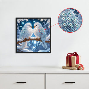 Winter Snow Scene Bird 30*30CM (canvas) Partial Special-Shaped Drill Diamond Painting