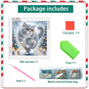 Winter Snow Scene Cat 30*30CM (canvas) Partial Special-Shaped Drill Diamond Painting