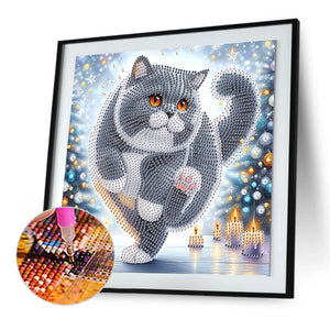 Winter Snow Scene Cat 30*30CM (canvas) Partial Special-Shaped Drill Diamond Painting