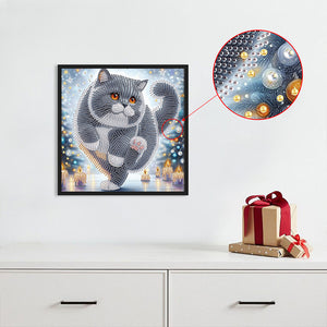 Winter Snow Scene Cat 30*30CM (canvas) Partial Special-Shaped Drill Diamond Painting