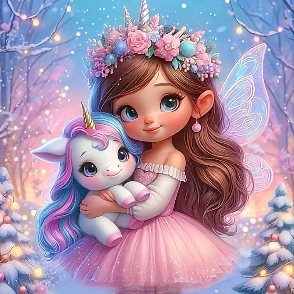 Butterfly Girl And Unicorn 50*50CM (canvas) Full Round Drill Diamond Painting