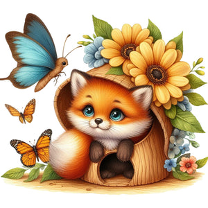 Fox And Flowers 30*30CM (canvas) Full Round Drill Diamond Painting