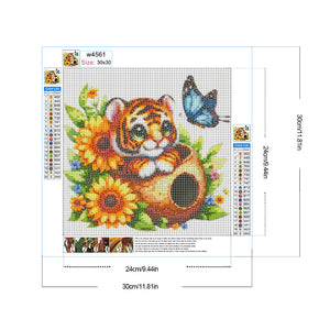 Tiger And Flowers 30*30CM (canvas) Full Round Drill Diamond Painting