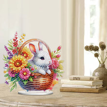 Load image into Gallery viewer, Acrylic Special Shape Rabbit And Flowers Diamond Painting Tabletop Ornaments
