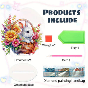 Acrylic Special Shape Rabbit And Flowers Diamond Painting Tabletop Ornaments