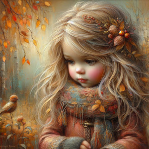 Little Girl With Falling Autumn Leaves 40*40CM (canvas) Full Square Drill Diamond Painting