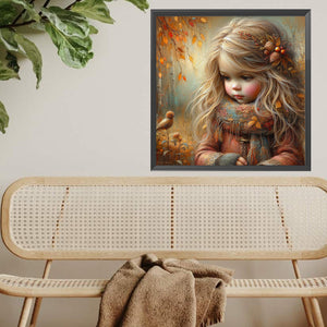 Little Girl With Falling Autumn Leaves 40*40CM (canvas) Full Square Drill Diamond Painting