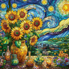 Load image into Gallery viewer, Glass Painting Sunflower Starry Night 30*30CM (canvas) Full Round Drill Diamond Painting
