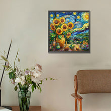 Load image into Gallery viewer, Glass Painting Sunflower Starry Night 30*30CM (canvas) Full Round Drill Diamond Painting
