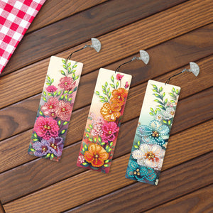 3Pcs Special Shape Flowers Diamond Painting Bookmark with Pendant for Book Lover